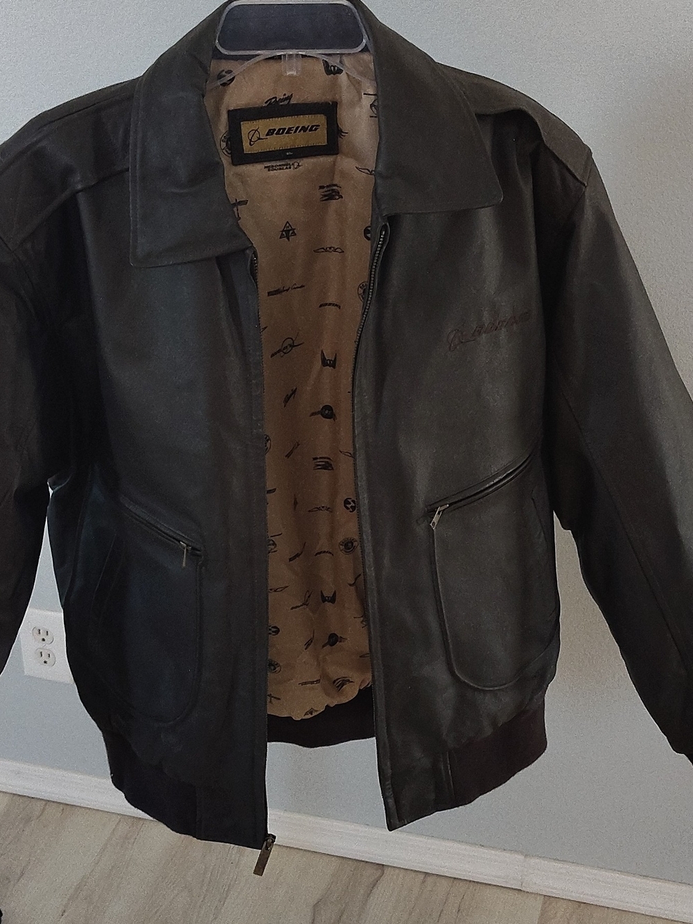 Vintage 90s Boeing McDonnell Douglas Leather Flight Bomber Jacket Mens XL